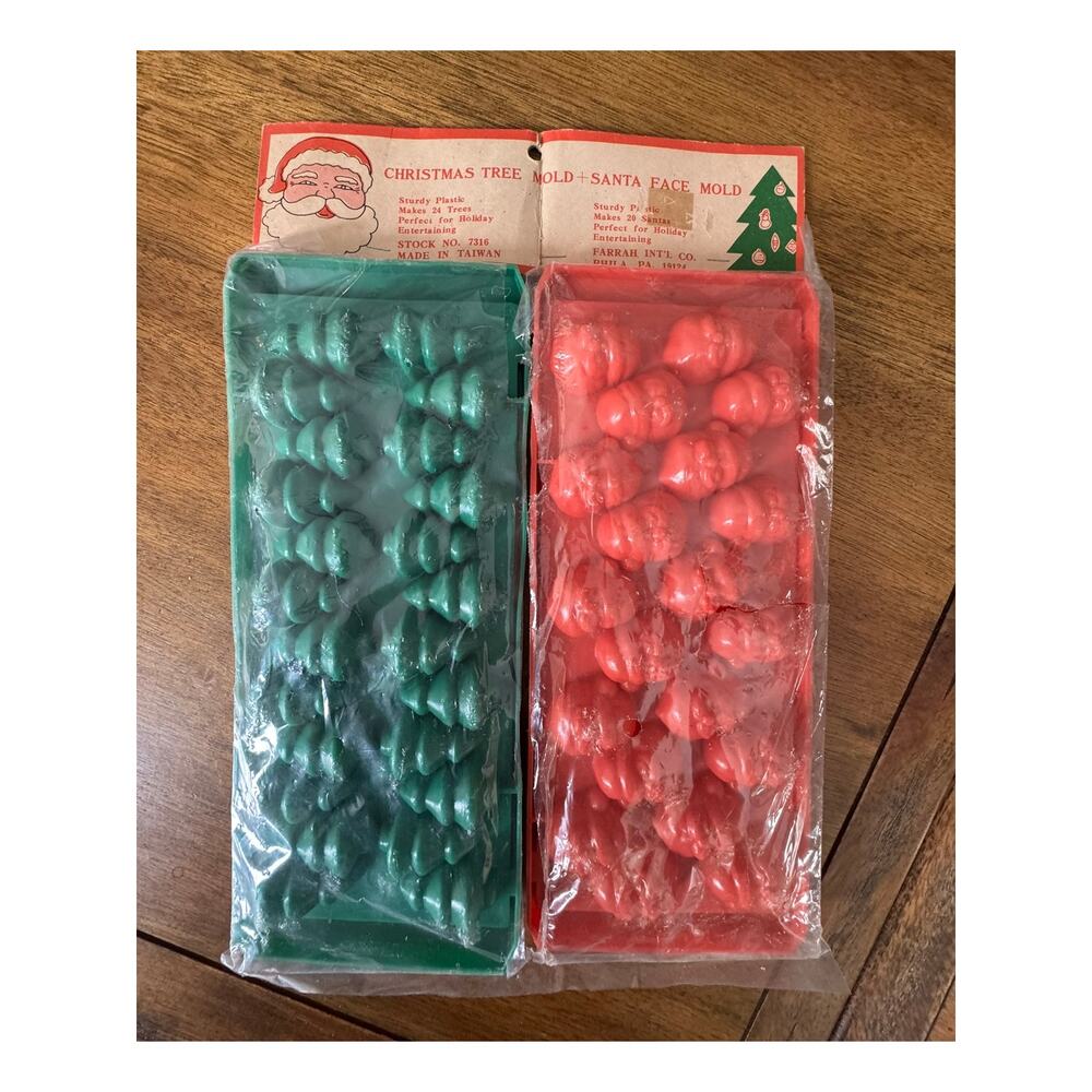 Vintage Farrah Intl Co Christmas Tree + Santa Face Plastic Mold Set